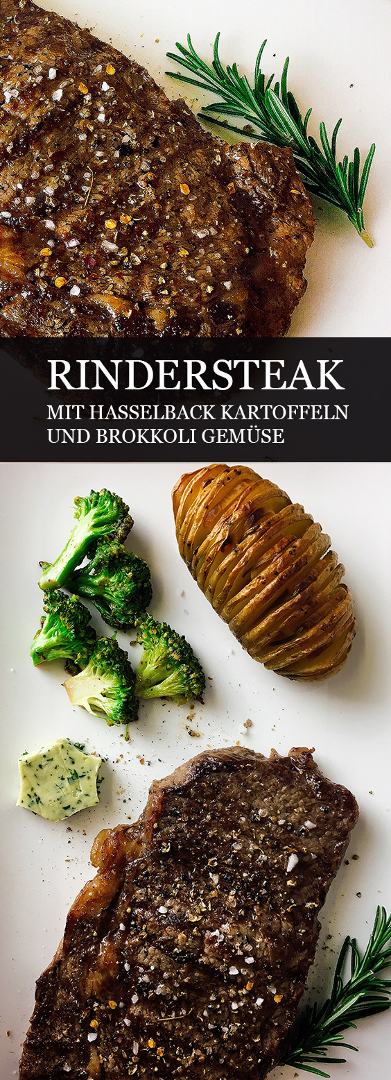 Rindersteak mit Hasselback Kartoffeln und Brokkoli | Rezept